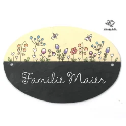 Personalisiertes Türschild aus Schiefer – Exklusives Hochzeitsgeschenk, oval, wetterfest, handgefertigt mit Name, individuelles Paargeschenk Haustürschild