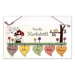 Personalisiertes Türschild Familie – Originelles Hochzeitsgeschenk für das Brautpaar, individuelles Haustürschild, buntes Familienschild, dekoratives Holzschild