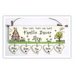 Personalisiertes Türschild aus Holz – Exklusives Familienschild mit Name & Herzanhänger, dekoratives Haustürschild mit Bauernhofmotiv, einzigartiges Familiengeschenk