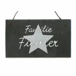 Personalisiertes Türschild Familie aus Schiefer – Geschenk zur Hochzeit & Einzug, handgemalt mit Stern