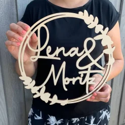 Personalisiertes Türschild/Schild zur Hochzeit, 2 Namen, Holz, Geldgeschenk