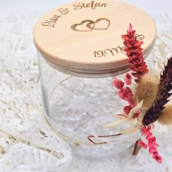 Personalisiertes Vorratsglas | Geschenk mit Trockenblumen | Geschenk zur Hochzeit mit zwei Namen | Geldgeschenk