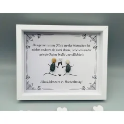 Personalisiertes Wandbild zur Silberhochzeit – Einzigartiges Geschenk mit Steinen, handgemacht, Unikat