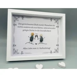 Personalisiertes Wandbild zur Silberhochzeit – Einzigartiges Geschenk mit Steinen, handgemacht, Unikat
