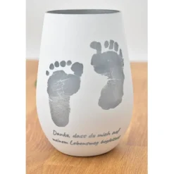 Personalisiertes Windlicht mit Hand- und Fußabdrücken als Geschenk zur Geburt, Taufe & Weihnachten