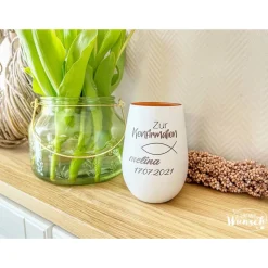 Personalisiertes Windlicht | Konfirmation | Kommunion | Gravur | Kristallglas | Erinnerungslicht | Vase | Geschenk zur K