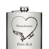 Petri Heil Fisch an der Angel mit Wunschname personalisierter Edelstahl Flachmann 6oz mit Lasergravur