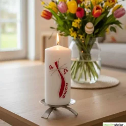 Pfad des Lichts – Moderne christliche Osterkerze mit geschwungenem Kreuz & Silberverzierung