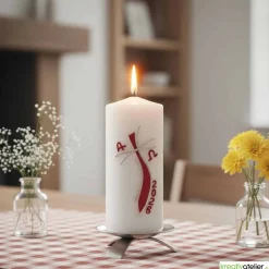 Pfad des Lichts – Moderne christliche Osterkerze mit geschwungenem Kreuz & Silberverzierung
