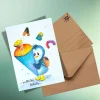 Pinguin Einschulung Postkarte – Fröhliche Grußkarte mit Schultüte & ABC für Schulanfänger