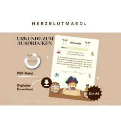 Piraten Geburtstag Ideen - Mitgebsel für die ultimative Piratenparty - Urkunde in DIN A4 als digitale Datei