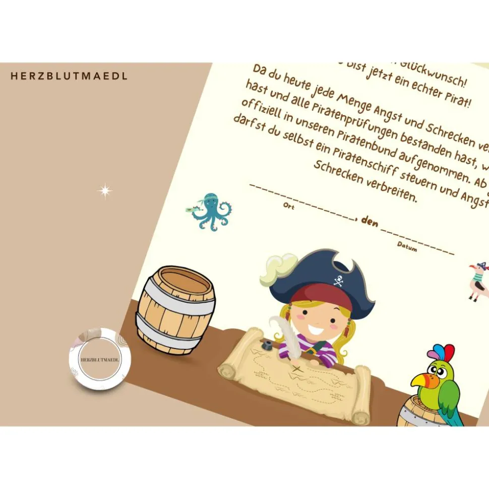 Piraten Geburtstag Ideen - Mitgebsel für die ultimative Piratenparty - Urkunde in DIN A4 als digitale Datei