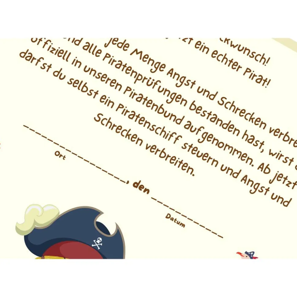 Piraten Geburtstag Ideen - Mitgebsel für die ultimative Piratenparty - Urkunde in DIN A4 als digitale Datei