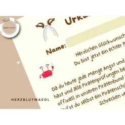 Piraten Geburtstag Ideen - Mitgebsel für die ultimative Piratenparty - Urkunde in DIN A4 als digitale Datei