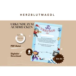 Piratenparty Kindergeburtstag – Individuelle Urkunde in DIN A4 für kleine Piraten perfekt als Mitgebsel | Piraten