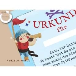 Piratenparty Kindergeburtstag – Individuelle Urkunde in DIN A4 für kleine Piraten perfekt als Mitgebsel | Piraten
