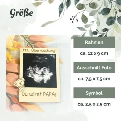Polaroid Holzrahmen Schwangerschaft verkünden mit Gravur, nachhaltig gelasert, 12 x 9 cm