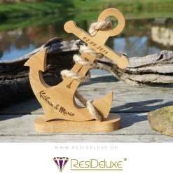 Poseidon Anker Holz Personalisiert Gravur Geschenk Hochzeitstag Jahrestag Goldene Hochzeit Silberhochzeit Holzanker