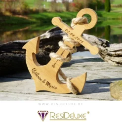 Poseidon Anker Holz Personalisiert Gravur Geschenk Hochzeitstag Jahrestag Goldene Hochzeit Silberhochzeit Holzanker