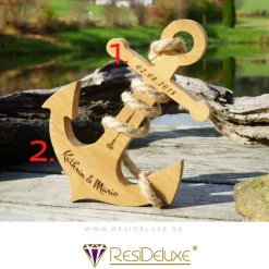 Poseidon Anker Holz Personalisiert Gravur Geschenk Hochzeitstag Jahrestag Goldene Hochzeit Silberhochzeit Holzanker
