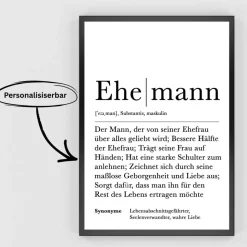 Poster EHEMANN | Hochzeit | Verlobung | Geschenk | Definition | Duden | Mr & Mrs | Hochzeitsgeschenk