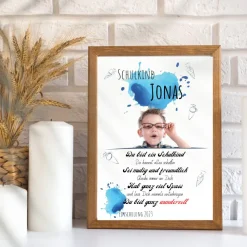 Poster Einschulung personalisiert Wünsche Mutmacher | eigenes Foto Junge | Geschenkidee erster Schultag