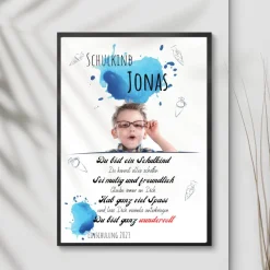 Poster Einschulung personalisiert Wünsche Mutmacher | eigenes Foto Junge | Geschenkidee erster Schultag