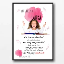 Poster Einschulung personalisiert Wünsche Mutmacher | eigenes Foto Mädchen | Geschenkidee erster Schultag