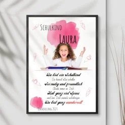Poster Einschulung personalisiert Wünsche Mutmacher | eigenes Foto Mädchen | Geschenkidee erster Schultag