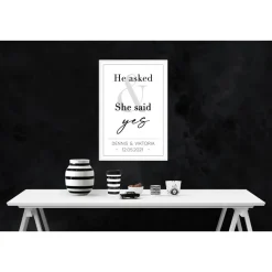 Poster HE asked & SHE said YES mit Namen Datum | Personalisiert | Hochzeitsgeschenk | Kunstdruck | Geschenk Brautpaar |