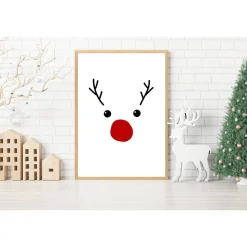 Poster RENTIER Red Nose Geweih Weihnachtsgeschenk Merry Christmas Frohe Weihnachten Geschenk Familie Weihnachtsdeko