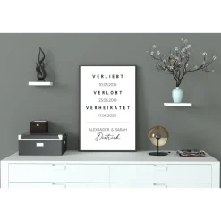 Poster VERLIEBT VERLOBT VERHEIRATET mit Datum | Personalisiert | Hochzeitsgeschenk | Kunstdruck | Geschenk Brautpaar | S