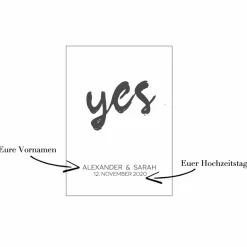 Poster YES mit Namen und Hochzeitstag | Personalisiert | Hochzeitsgeschenk | Hochzeit | Brautpaar | Namen | Digitaldruck