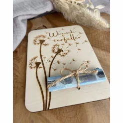 Postkarte aus Holz / Grußkarte / Holzkarte / Geldgeschenk / Wunscherfüller Geburtstagskarte Pusteblume