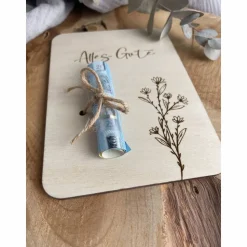 Postkarte aus Holz / Grußkarte / Holzkarte / Geldgeschenk / Geburtstagskarte / Geschenkidee zum Geburtstag Alles Gute