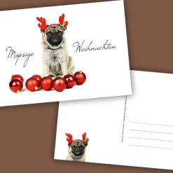 Postkarte „Mopsige Weihnachten“