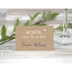 Premium Tischkarten Schön dass Du da Bist mit Herz - Platzkarten zum selbst Beschriften - Namenskarten Hochzeit, Geburtstag, Konfirmation, Kommunion