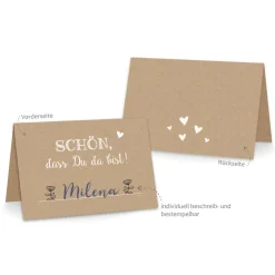 Premium Tischkarten Schön dass Du da Bist mit Herz - Platzkarten zum selbst Beschriften - Namenskarten Hochzeit, Geburtstag, Konfirmation, Kommunion