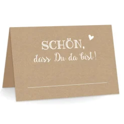 Premium Tischkarten Schön dass Du da Bist mit Herz - Platzkarten zum selbst Beschriften - Namenskarten Hochzeit, Geburtstag, Konfirmation, Kommunion