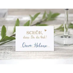 Premium Tischkarten Schön dass Du da Bist mit Herz in braun - Platzkarten zum selbst Beschriften - Namenskarten Hochzeit, Geburtstag, Konfirmation, Kommunion