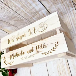 Präsentkorb, Hochzeit, Hochzeitsgeschenk mit persönlicher Wunschgravur