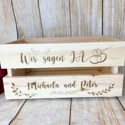Präsentkorb, Hochzeit, Hochzeitsgeschenk mit persönlicher Wunschgravur
