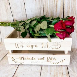Präsentkorb, Hochzeit, Hochzeitsgeschenk mit persönlicher Wunschgravur