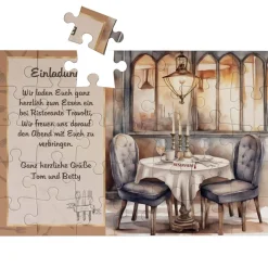 Puzzle mit Wunschtext Essen Restaurant Einladung | A4 35 Teile