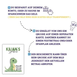 QR-Code Sparbuch Dino | Cooles Geldgeschenk für Jungen | DIY Last-Minute Download | Digitales Sparbild PNG