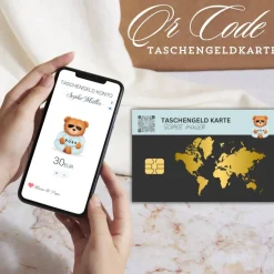 QrCode Taschengeldkarte | Personalisiertes Geldgeschenk | Boss Teddy