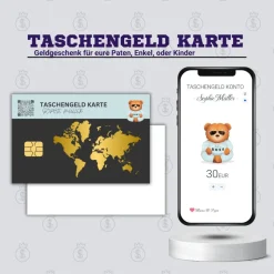 QrCode Taschengeldkarte | Personalisiertes Geldgeschenk | Boss Teddy