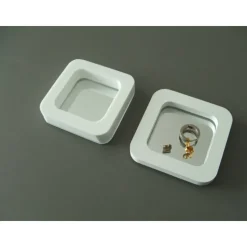 quadratische Mini-Schmuck-Ablage / kleine Ring-Schale - Weiß mit Spiegel