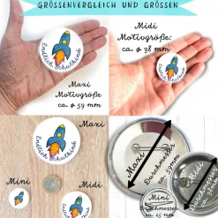 Rakete Endlich Schulkind Button in 3x Größen nach Wahl