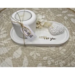 Raysin Deko-Set „von Herzen“ – Weiß Matt mit Goldfolie, Herz & Trockenblumen – Handgemachtes Geschenk